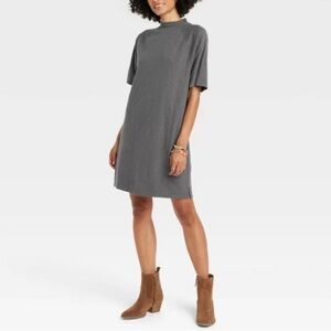 (S)- Universal Thread Women's Elbow Sleeve Knit T-Shirt Dress - Charcoal